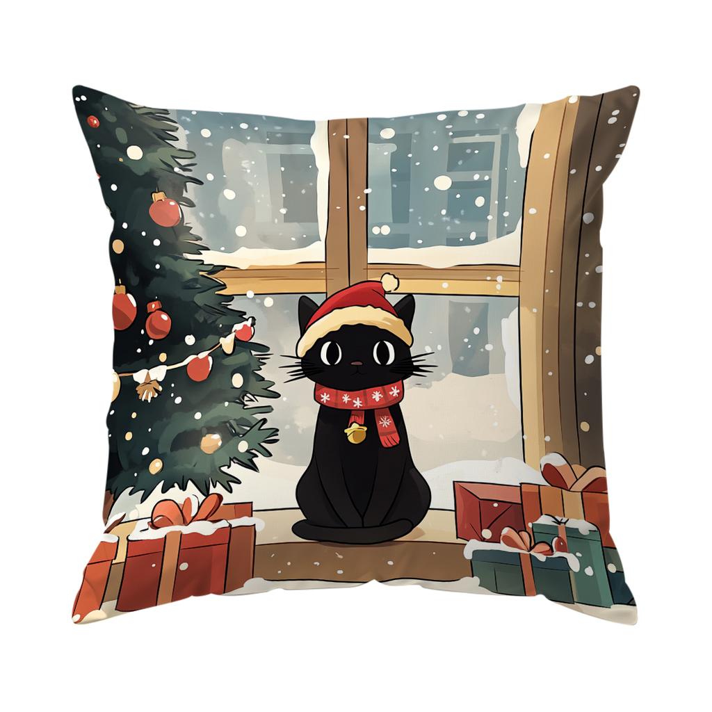 Christmas Cat Pillowcase Bedroom Sofa Cushion Cover 100% Polyester Living Room Soft Cushion Pillowcase Home Decor