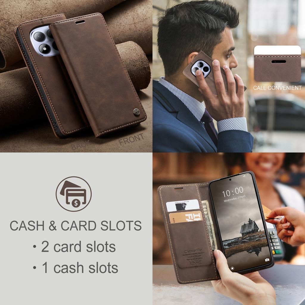 Pro Xiaomi Redmi Note 15 Pro 4G (Globální) Peněženkové pouzdro CASEME řady 013 PU kůže kryt na telefon stojánek