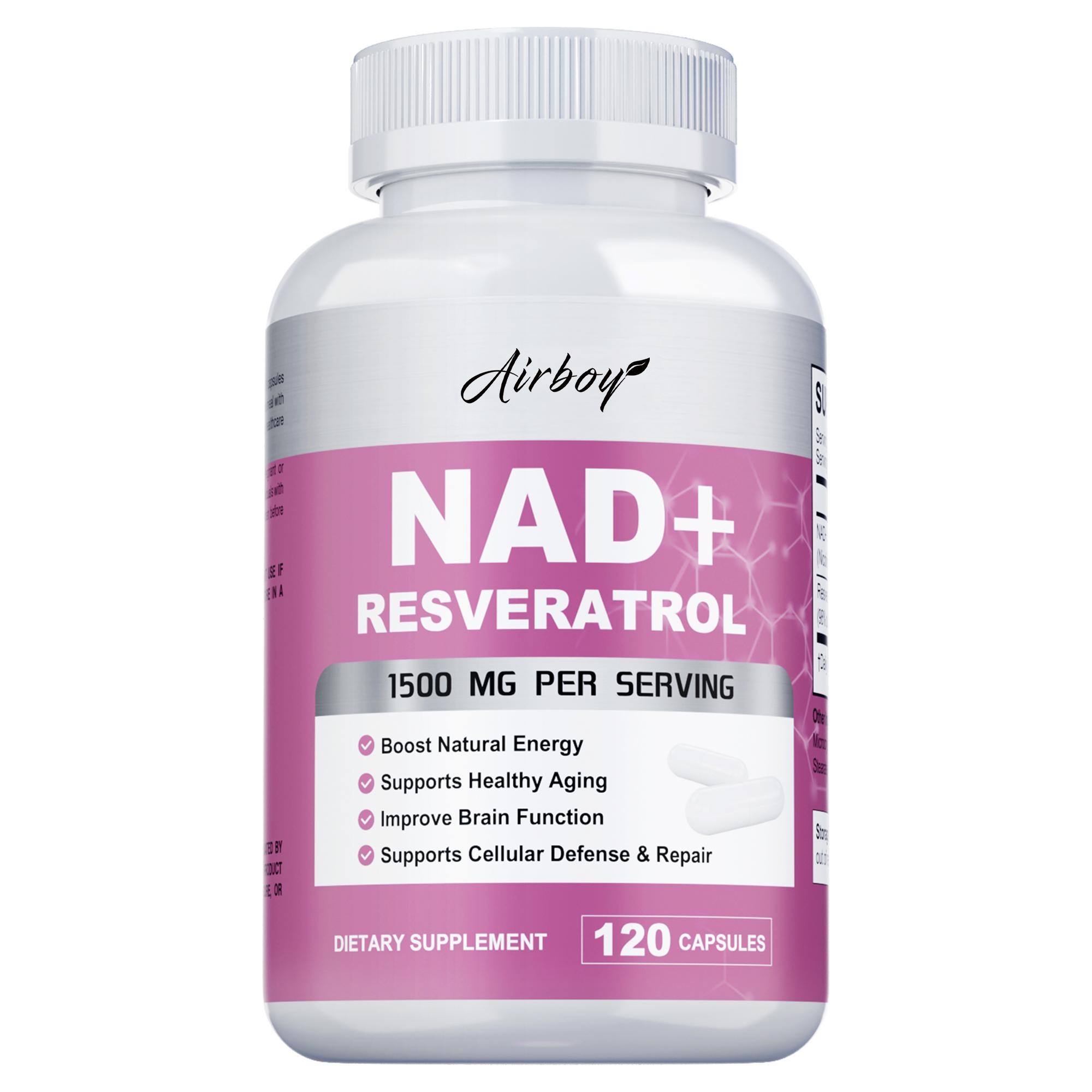 

High-quality NAD+ supplement, resveratrol extract, 1500 mg per serving, easily absorbed, suitable for both men and women. 120*1