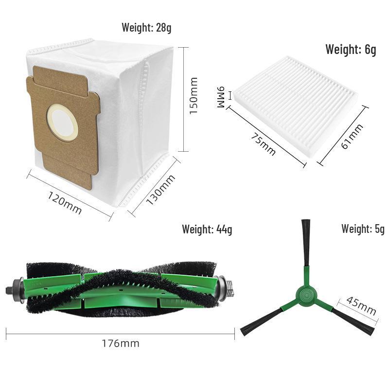 Compatible Accessories for iRobot VAC 2: Main Brush, Side Brush, Filter Core, Dust Bag