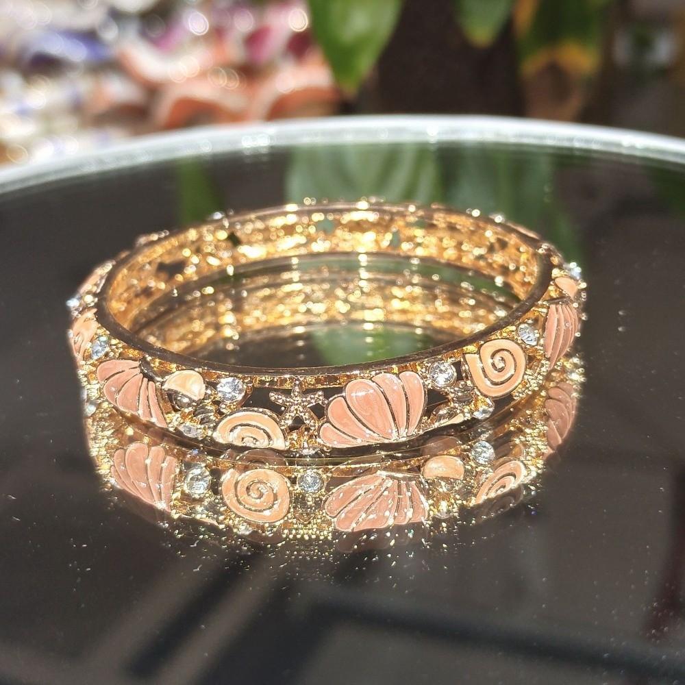 Metal Vintage Cloisonne Bangle Shell Women's Hand Bracelet Starfish Shell Bangle Gold Jewelry