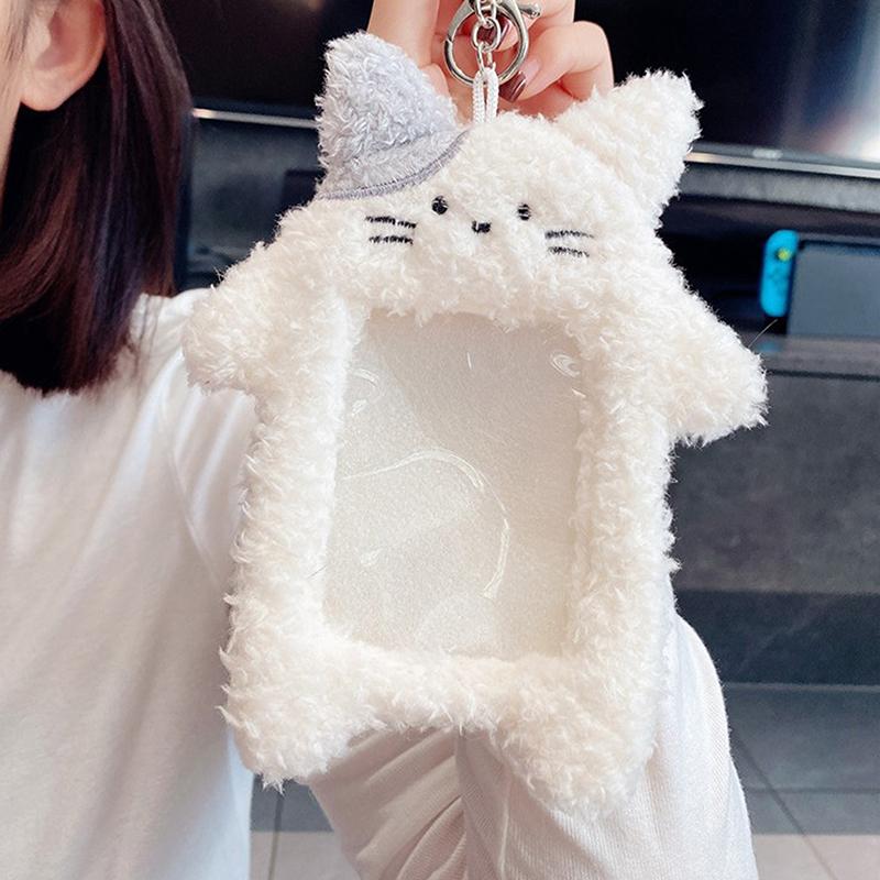 

Мультяшный плюшевый держатель для фотокарточек, корейский стиль, держатель для автобусных карт, защитный чехол, рукав для карт, рукав для фото Kpop Idol с брелком белый