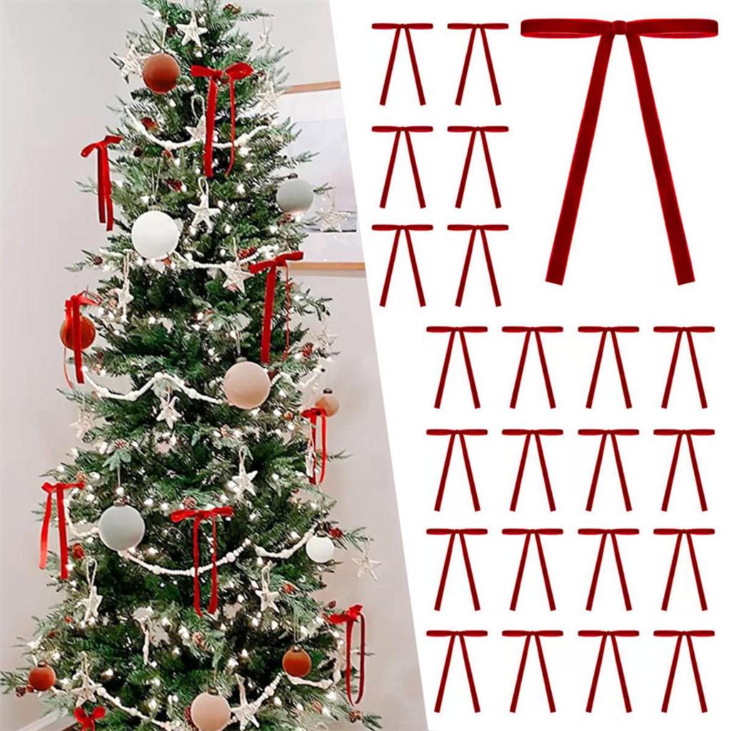 Christmas Bows Christmas Tree Ornaments for Wreaths Velvet Ribbon Bows for Indoor Outdoor Party Decorations