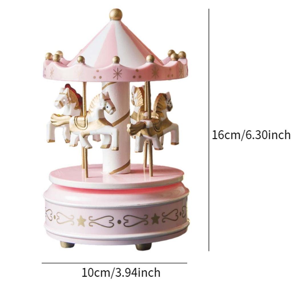 Christmas Wooden Carousel Music Box Turn Horse Shaped Hand Painted Ornament Rotating for Anniversary Present Durable