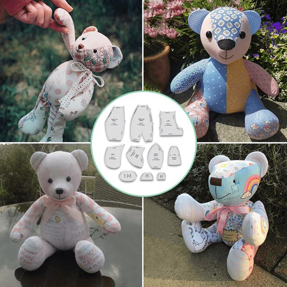 10 PCS Memory Bear Doll Template Ruler Set Sewing Tool Frame Rulers Reusable DIY Crafts Sewing Stencil for Project Lovers