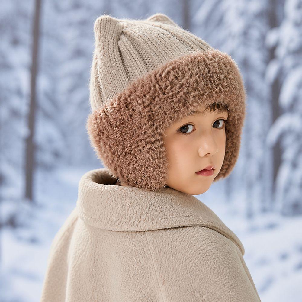 Ribbed Knit Winter Earflap Hat Plush Lining Cat Ear Beanie New Plush Lined Hat For Children