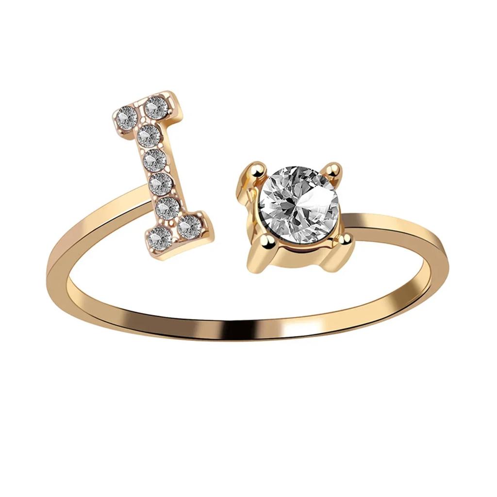 Adjustable Initials Rings Stainless Steel Simple Zircon Letter Rings for Women Wedding Band Couples Jewelry Accessories Gifts