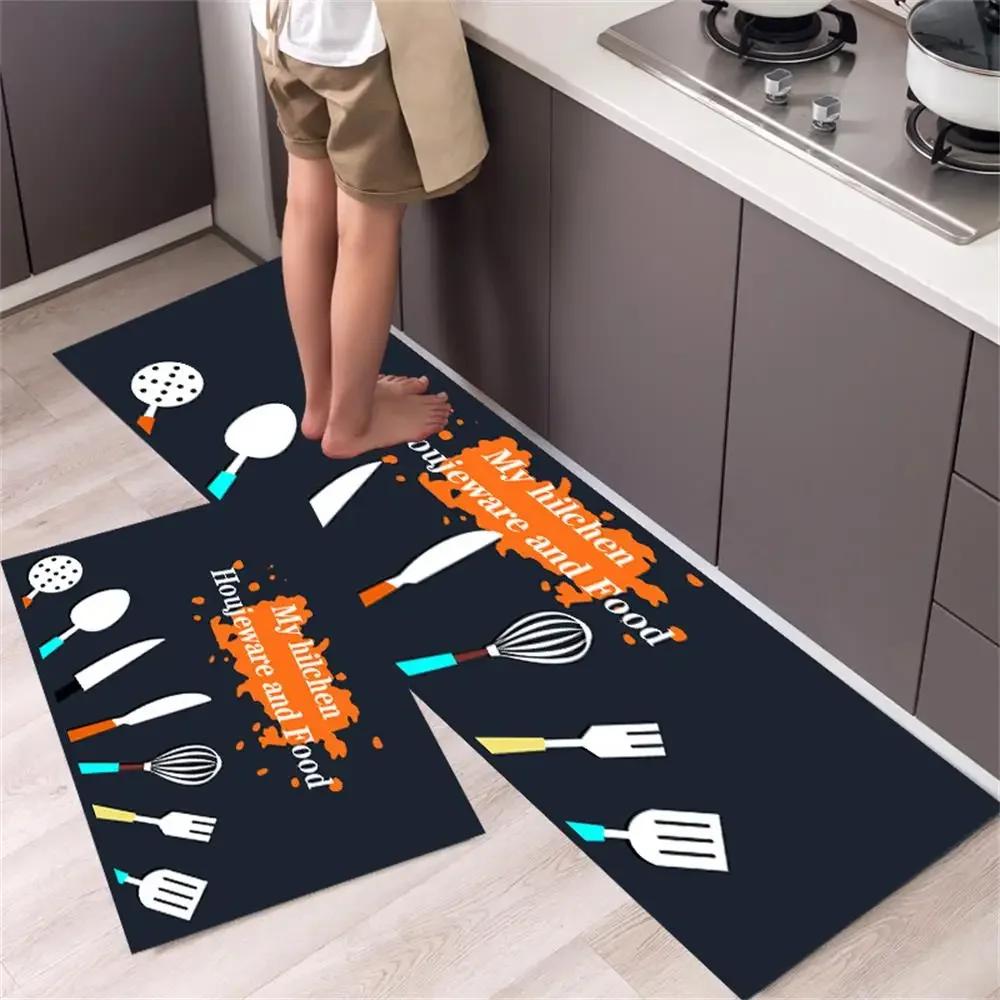 Cute Cat 'Happy Every Day' Kitchen Mat Non-Slip Machine Washable Rug Set for Home Decor Anti-Fatigue Floor Mats