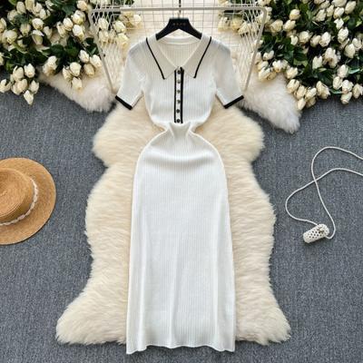 Fashionable Women's Short Sleeved Slim Knit Dress With Hip Hugging Design