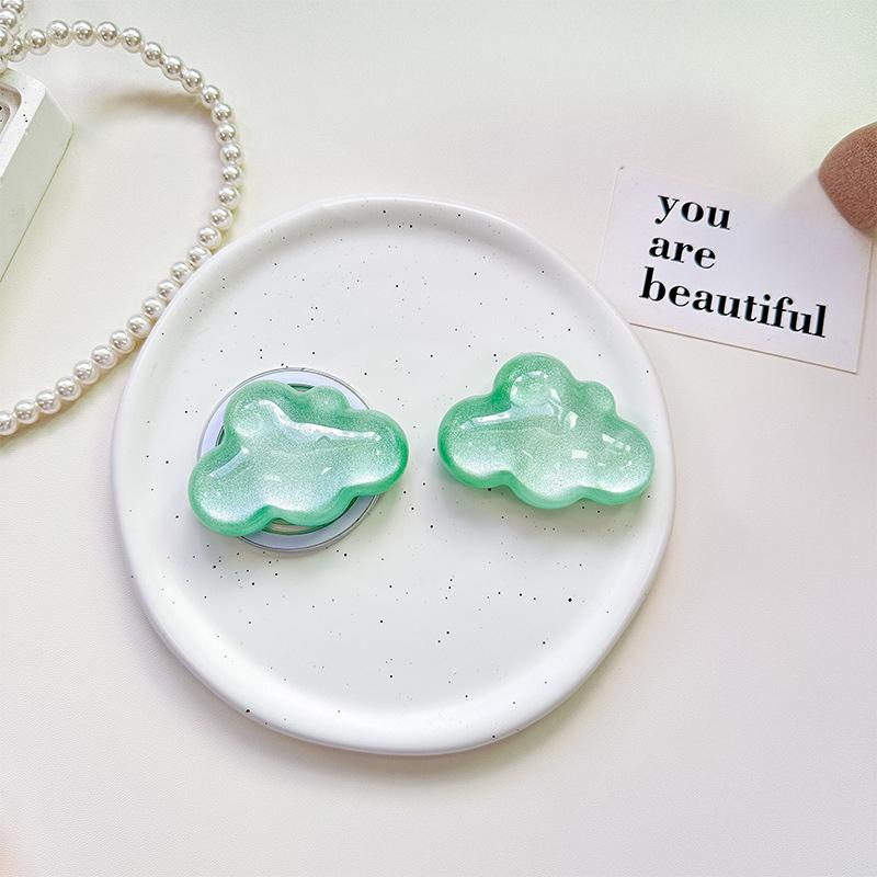 Glitter Solid Color Cloud Small Fresh Mobile Phone Holder Desktop Airbag Retractable Magnetic Paste Wind Female Ring