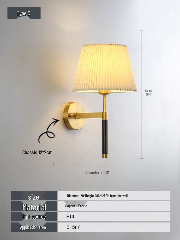 All-Copper Modern American Wall Lamp: Bedroom, Bedside, Living Room, Hotel, Villa, Hallway