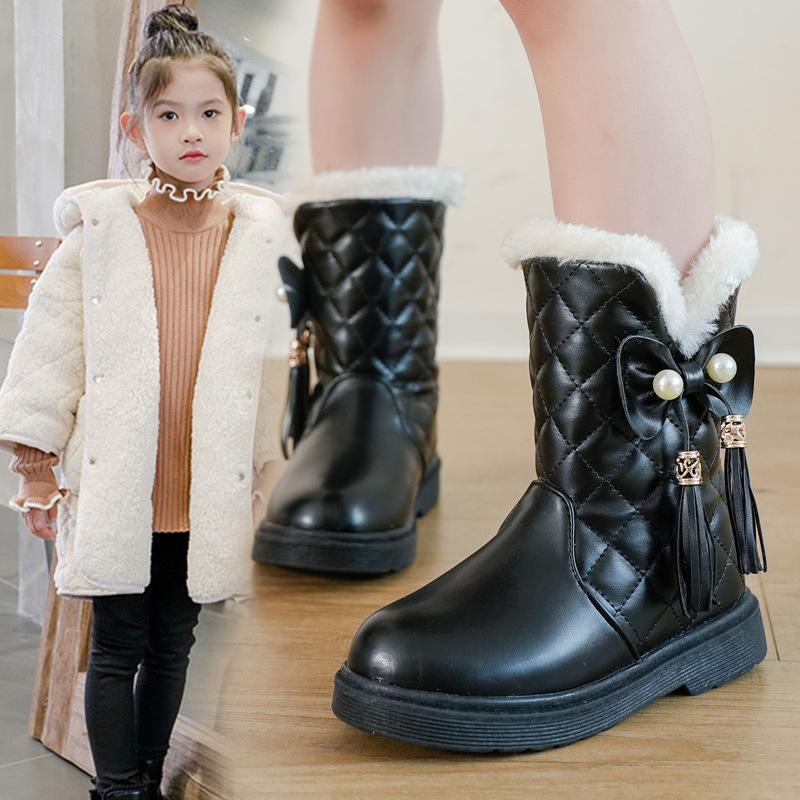 

Botas Winter Kids Snow Boots Comfort Anti Slip Girls Ankle Boots Simple Versatile Child Leather Boot Zapatos De Mujer 27 чорний