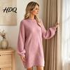 Comfortable Women Fall Outfits Mini Oversized Sweater Dress Long Sleeve Round Neck Knit Pullover Solid Color Tunic Dress Top Winter Loose