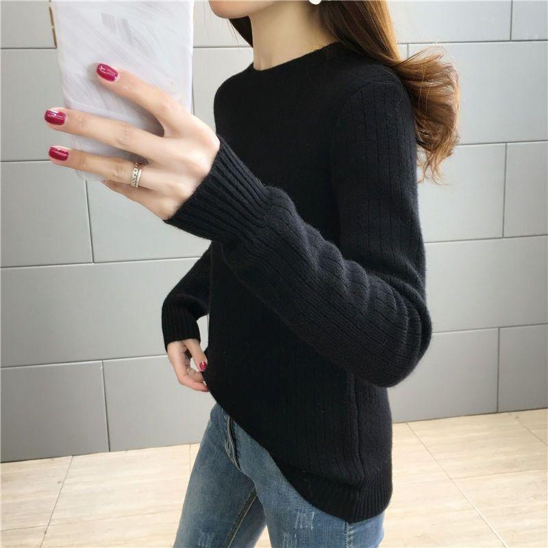 Women Elegant Thicken Velvet Lined Sweater Winter Warm Sueter Fleece Knitted Pullover Slim Round Neck Knitwear