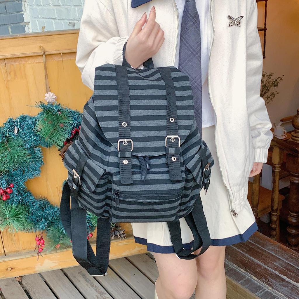 Korean Style Large Capacity Retro Striped Casual Backpack for Students