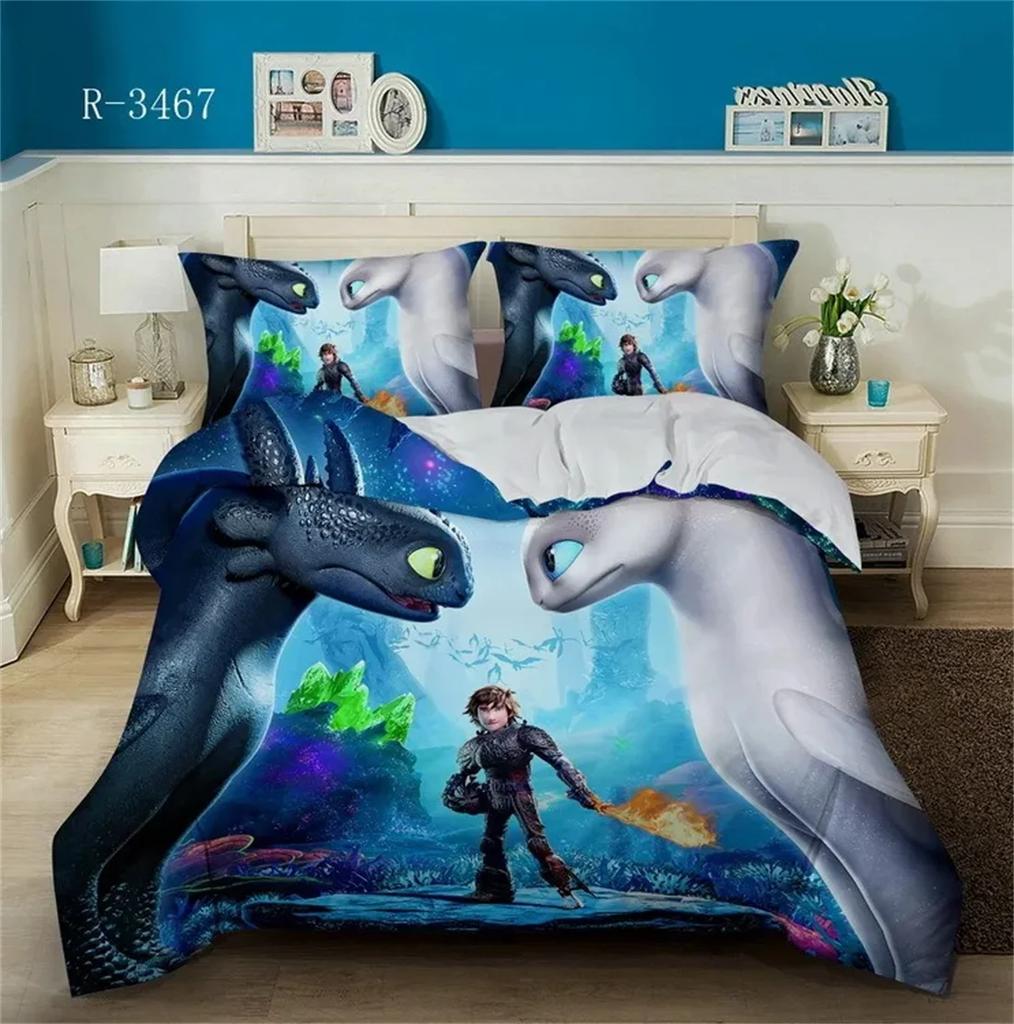 Train Dragon Anime Duvet Cover Pillowcase Comforter Bedding Set Adult Boy Girl Bedroom Decoration Children Single Double Size