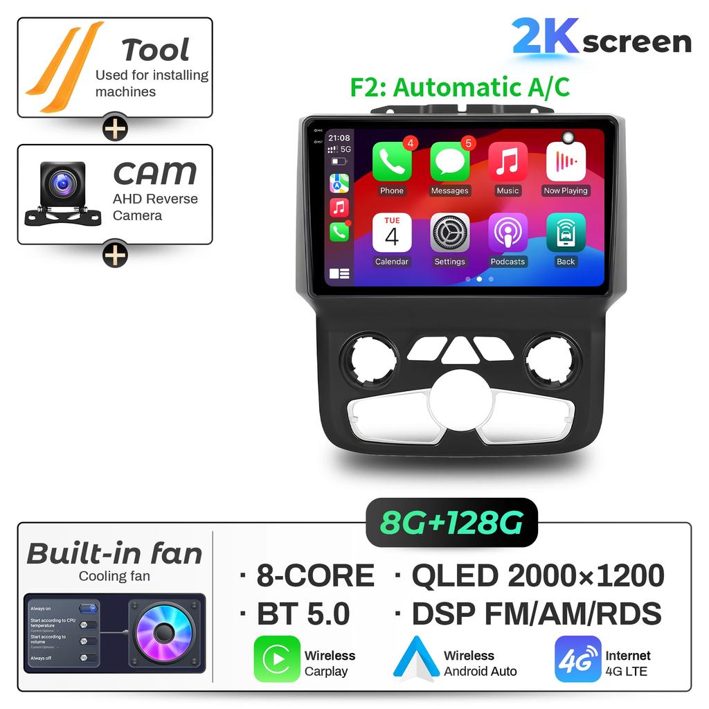 9"  Car Radio For Dodge RAM 1500 2500 2013-2019 Android 16 Wireless BT Carplay Multimedia Navigation Touch 2K QLED Screen