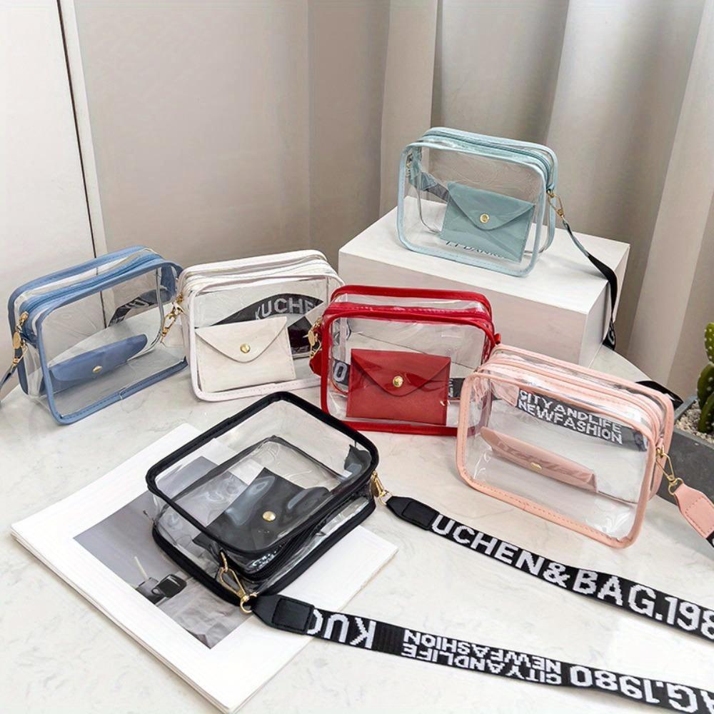 Szwatch Women's Black Transparent Crossbody Bag For Candy Color Letter Fashion Shoulder Bag Pvc Transparent Jelly Bag Small Square Bag