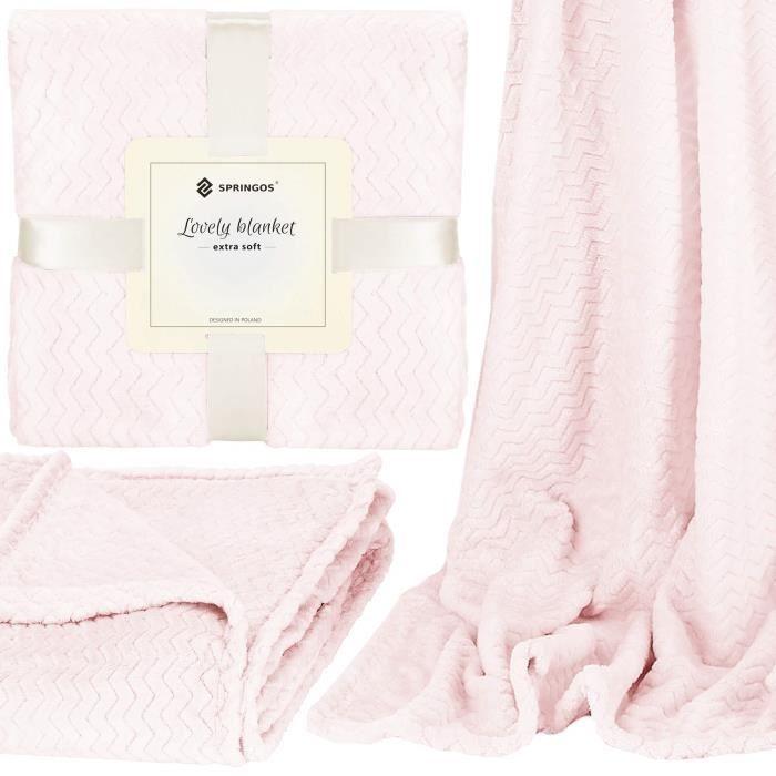 Blanket - SPRINGOS - Zigzag - 130 X 180 Cm - Pastel Pink - Soft and Warm