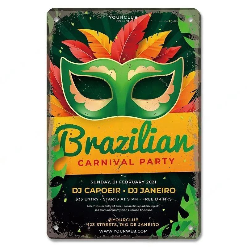 Vintage Brazil Travel Poster Country Flag Metal Tin Signs Retro Carnival Party Metal Plate For Club Home Bar Cafe ART Wall Decor