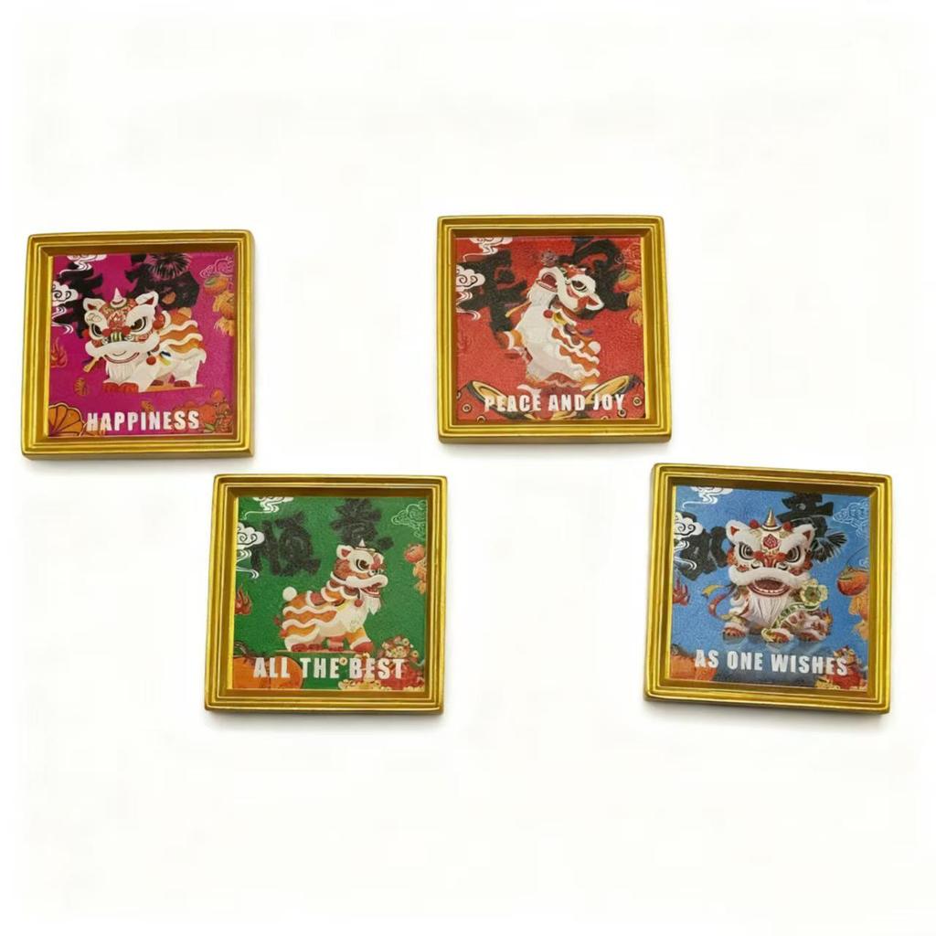 3D Lion Dance Fridge Magnet Photo Frame - Festive Spring Festival Decoration