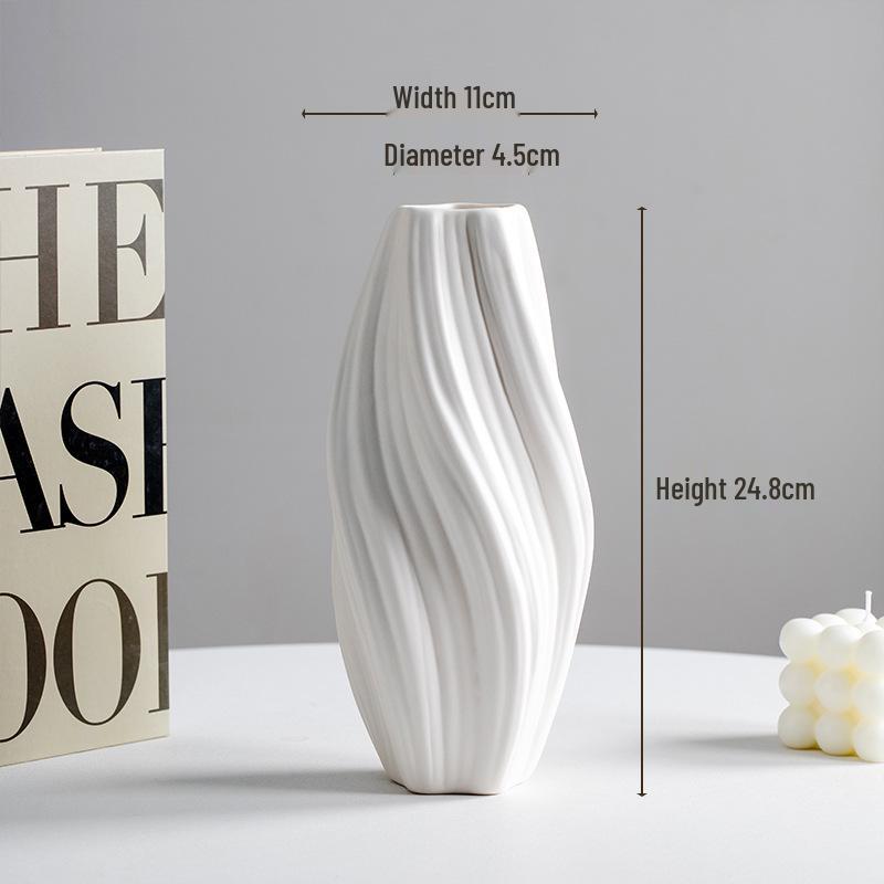 High-End Cream Style Ceramic Vase for Flower Arrangements - Elegant White Unglazed Design for Living Room Decor