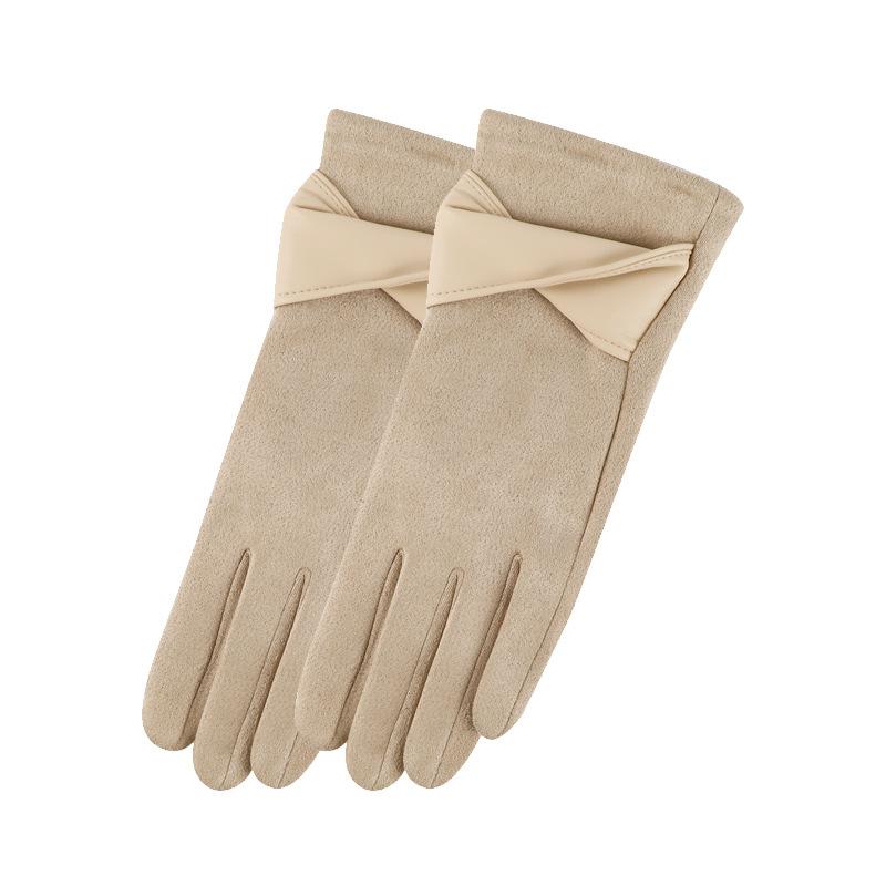Winter Gloves Women's Suede, Cold-proof and Warm Gloves Women's Fleece Thickened Gloves Men's Bow Gloves Women
