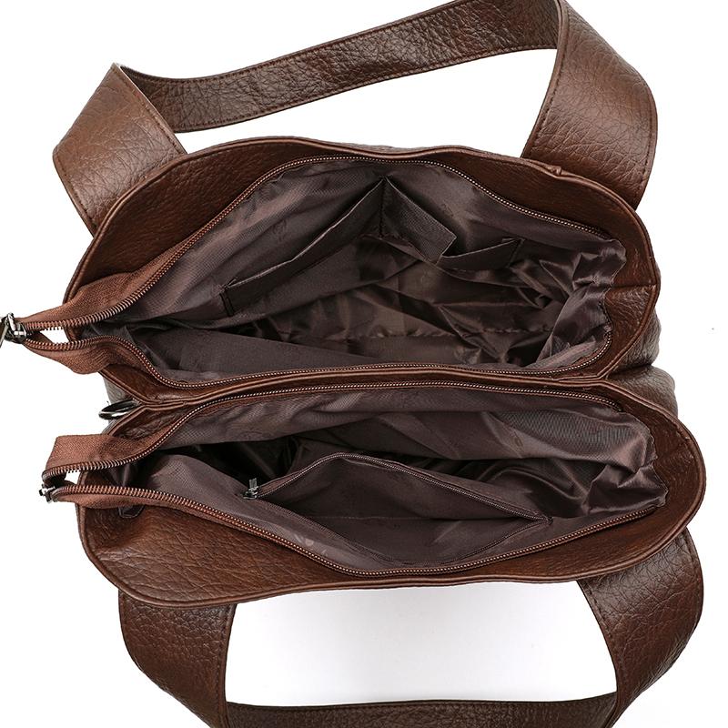 Large Capacity Leather Tote Bag for Women Vintage Shoulder Handbag with Zip Pockets