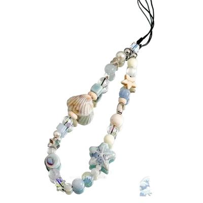 Cadena para Teléfono Móvil Leyenda del Océano Estrella Azul, Cuerda Fresca y CCD para Uñas, Colgante de Cámara DIY con Cuentas de Concha Marina