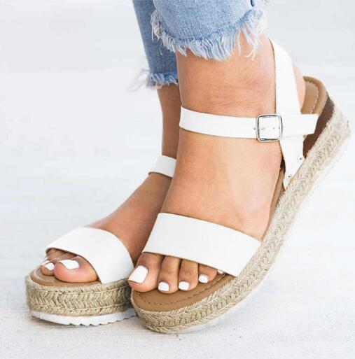 Maogu Sommer 2024 Pluss Størrelse 43 Casual Dames Kilehæler Sandaler Sklisikker Plattform Sandalias Hvite Ankelstropp Sandaler for Kvinner