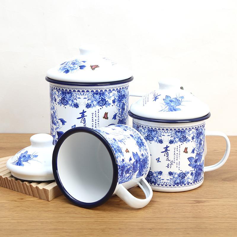 1 piece printed 17oz 500ml enamel mug cup with lid cover 401-500ml красный