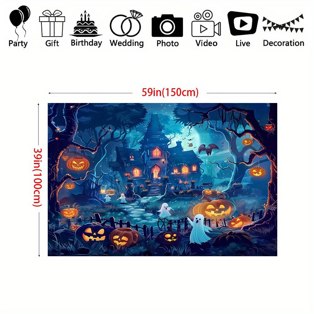 Halloween Haunted House and Pumpkin Bat Background - Multi-functional Polyester Banner Background Cloth Horror Party