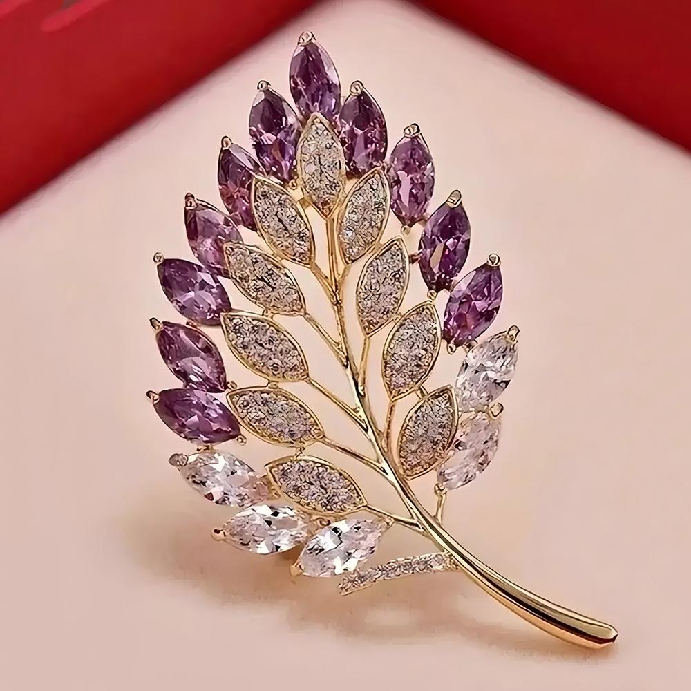 

1pc Women s Elegant Romantic Brooch Purple Leaf Flower Design Alloy Crystal Plant Brooch Party Birthday Jewelry Accessory