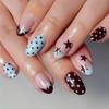 24PCS Blue Brown False Nails Star Polka Dot Press On Nails False Nails Press On Nails Women Daily Wear Wearable False Nails