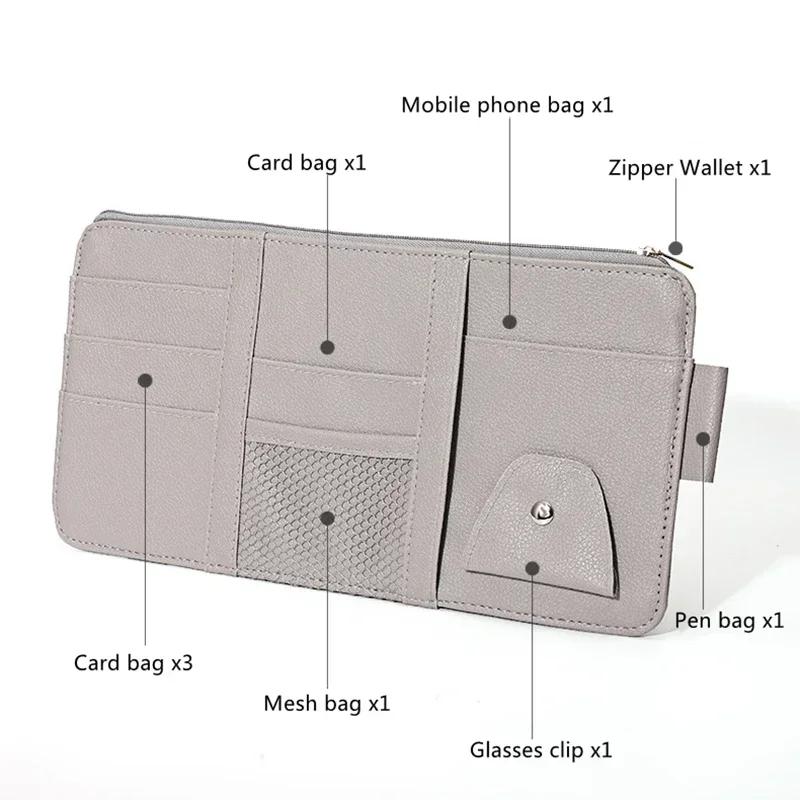 Multi Functional Sun Visor Storage Bag with Phone Holder Sunglass Case and Card Slots Space Saving Car Accessory