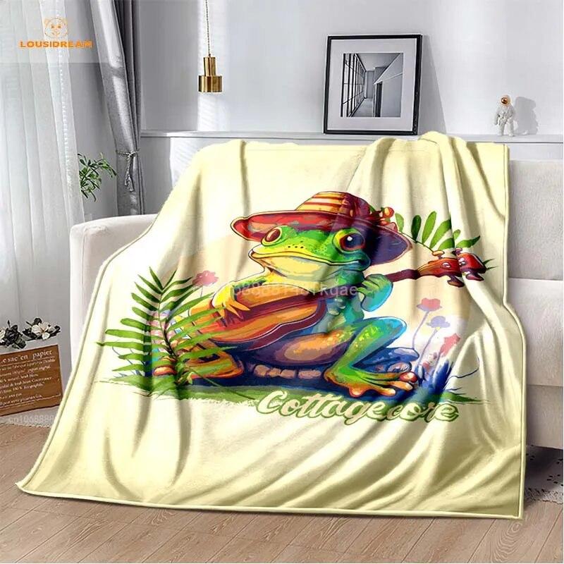 Anime Green Frog Designová deka s velkými očima Měkká přehoz přes postel Plážový teplý cestovní povlak pro děti Chlapci Dívky Dárek
