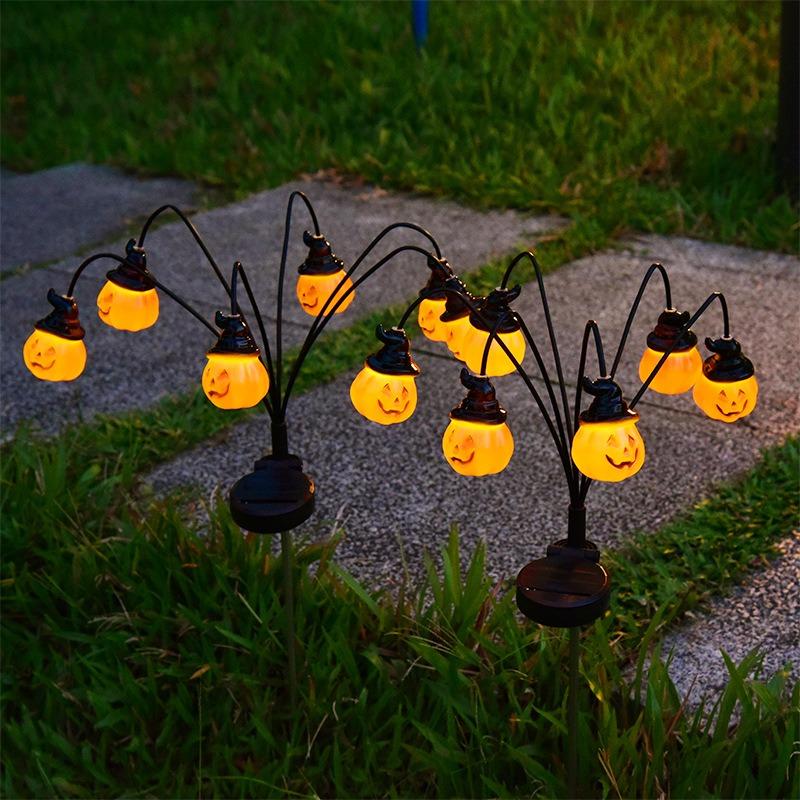 Halloween Solar Pumpkin Garden Lights Outdoor Waterproof Orange Ghost Lights Garden Yard Terrace Holiday Horror Decorations