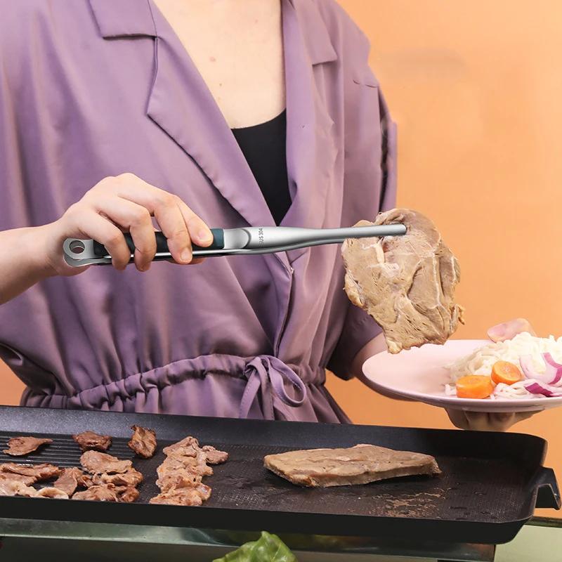 Food Tongs 304 Stainless Steel Grill Tong Meat Cooking Utensils Kitchen Accessories Camping Supplies Item Non-slip Barbecue Clip