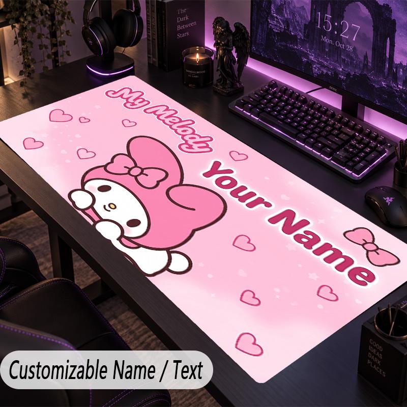Custom Text Big Mousepad, Extended Desk Pad For Laptop Work GameMy Melody