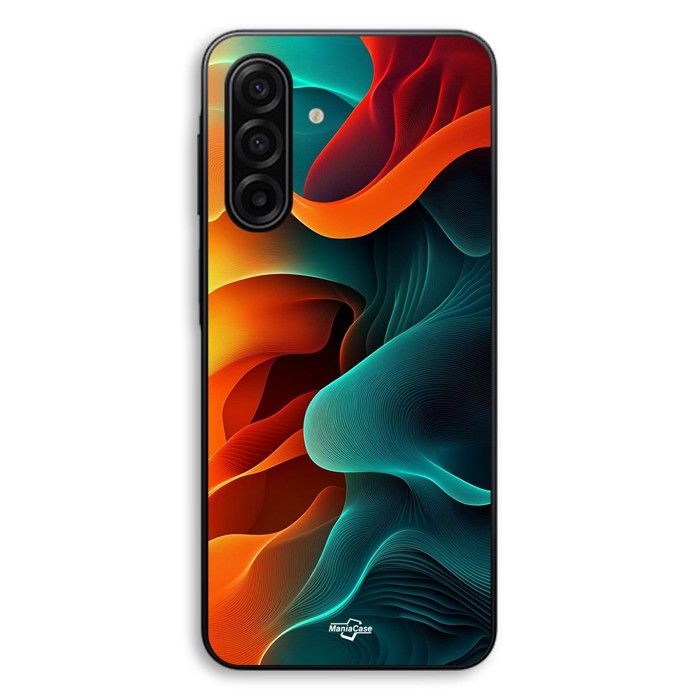Coque Pour Samsung Galaxy A57 Texture abstraite orange et bleu Maniacase noir