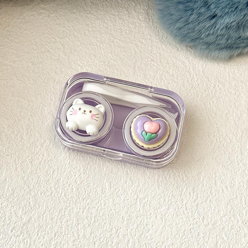 Estuche Portátil de Dibujos Animados para Lentes de Contacto con Tapa de Cierre abatible sin giro