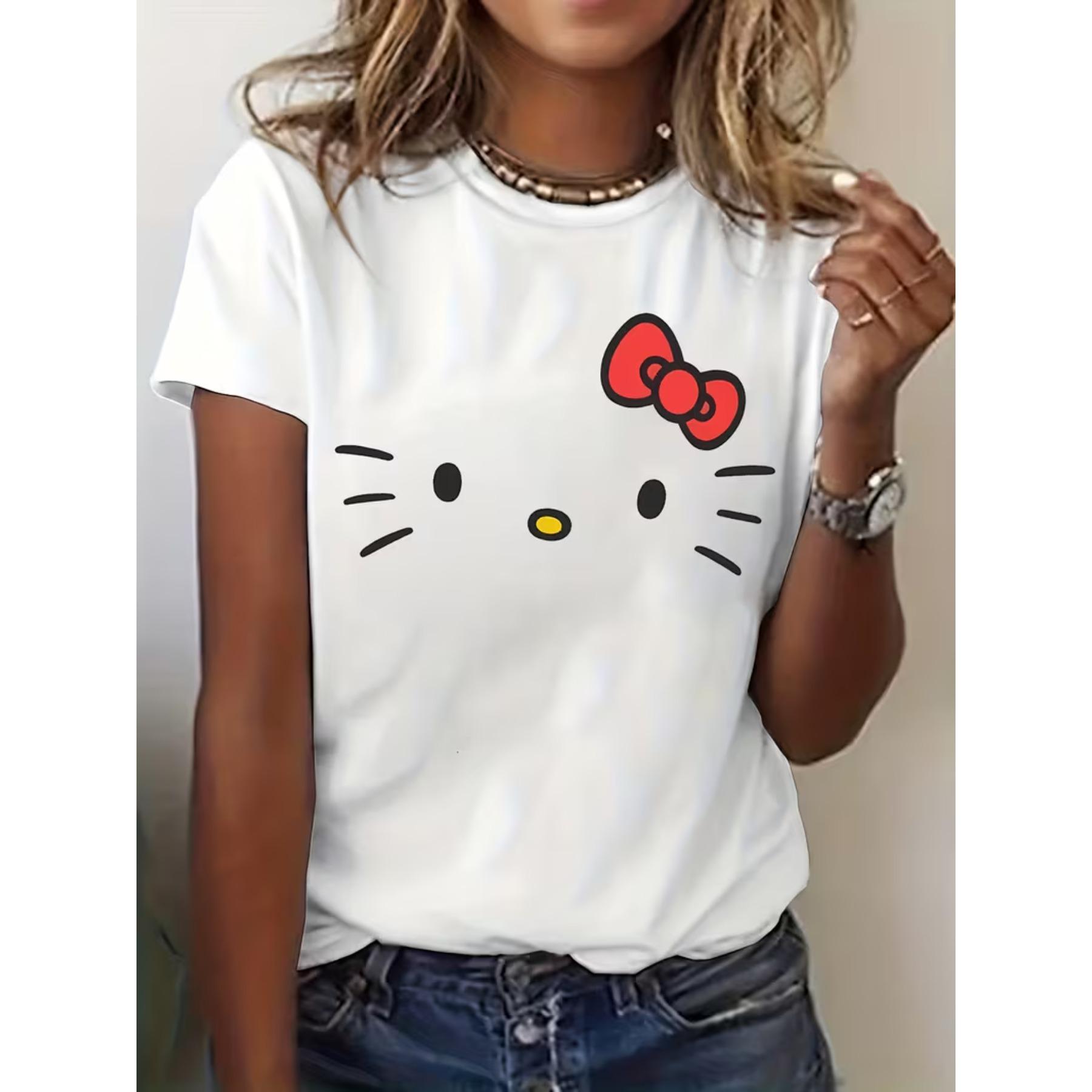 

Женская футболка Sanrio Hello Kitty - Иконичное лицо и фирменный принт, с коротким рукавом, круглым вырезом, повседневный летний топ, подходит для лета и весны S белый