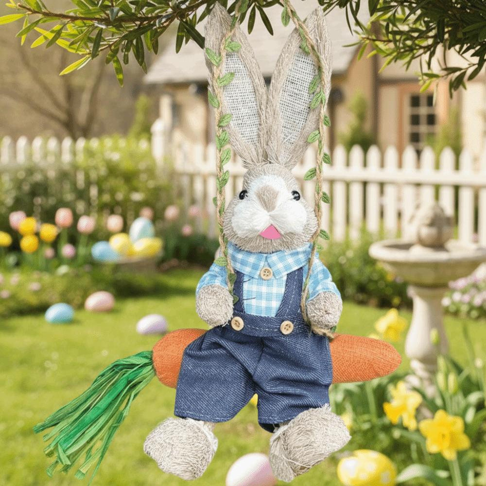 35cm Easter Bunny Hanging Figurine Cartoon Hanging Rabbit Statue Festival Party