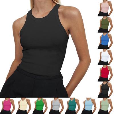 Women's Fashion Casual T-shirt Round Neck Vest Slim Bottom Solid Color Tops