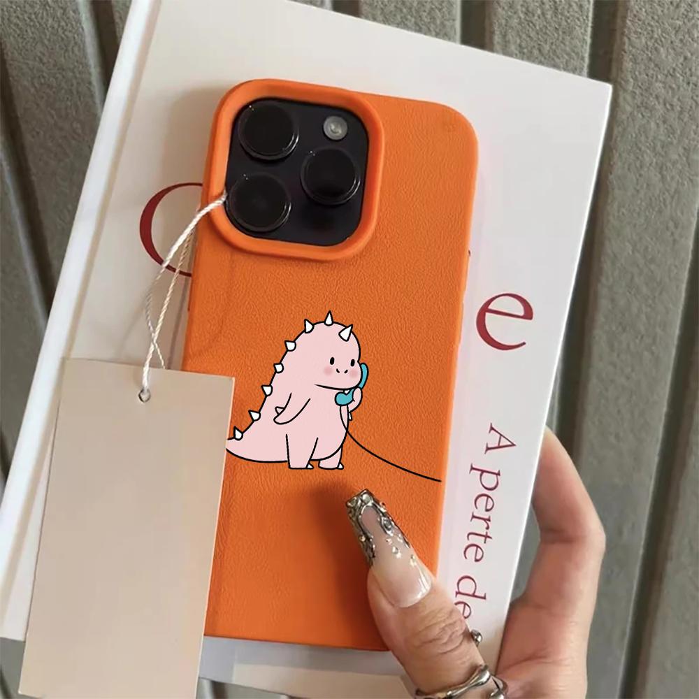 Adorable Talking Dinosaur Pair Couple Case For iPhone 17 Air 16 15 14 13 12 11 Pro Max Plus X Litchi Texture Protective Cover