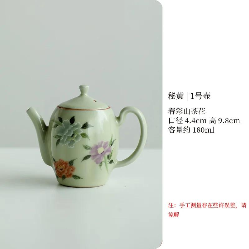 Antique Secret Yellow Ru Kiln Teapot Luxury Flower and Bird Pot Tea Brewing Kettle Cha Kung Fu Teaware Drinkware Supplies Craft