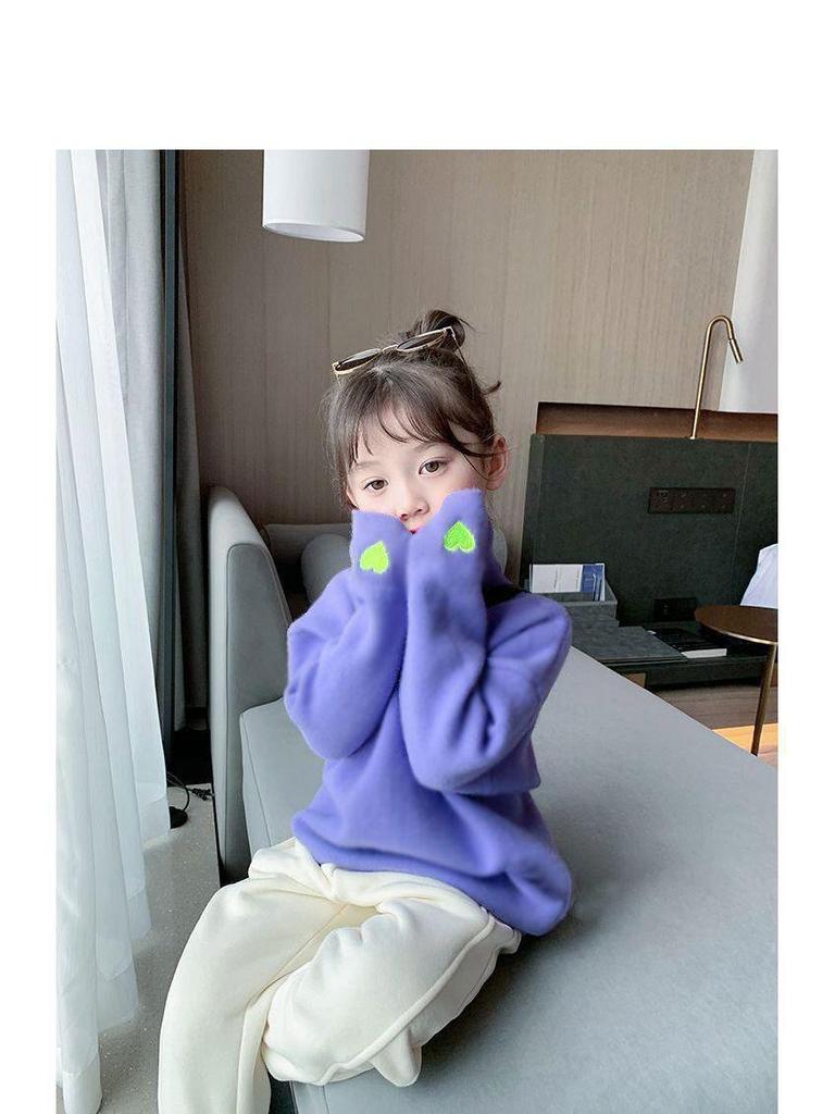 Girls' High Neck Thermal Top - Autumn/Winter Long Sleeve, Plus Velvet, Warm Base Layer