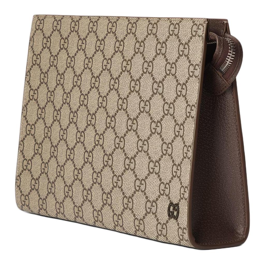 Gucci GG Detail Ceramic Effect Finish Supreme Canvas Clutch Bag Women clutch Beige Dark-Wood 768255-FACQC-9773