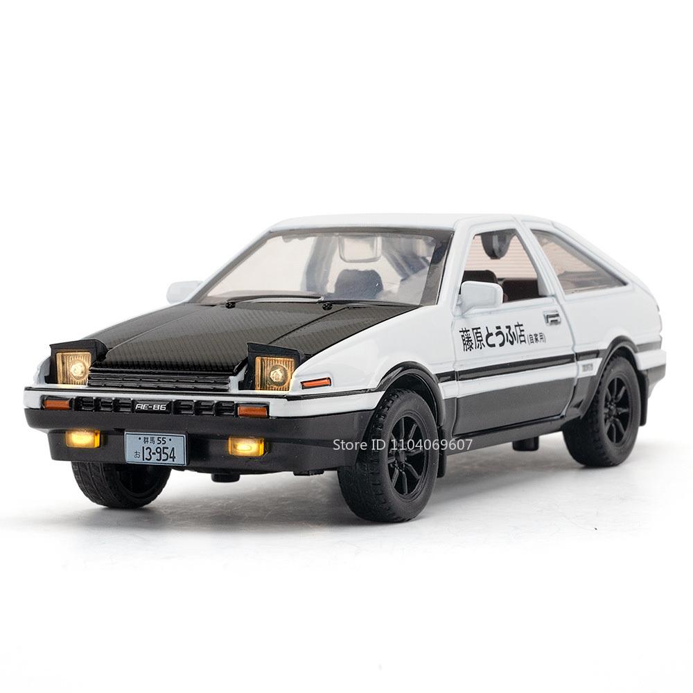 1:30 AE86 Vintage Car Toy Models Metal Diecast Miniature Cars 4 Doors Opened Sound Light Pull Back Simulation Vehicles Kid Gifts