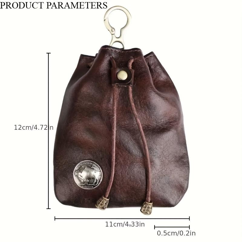 Vintage Vegetable-Tanned Leather Wallet, Pattern with Gold Hardware, Drawstring Zipper Coin Purse, Card Holder & Key Case